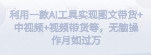 利用一款AI工具实现图文带货+中视频+视频带货等,无脑操作月如过万【揭秘】-稀缺资源库