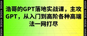 浩哥的GPT落地实战课，主攻GPT，从入门到高阶各种高端法一网打尽-稀缺资源库