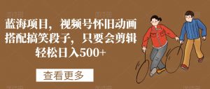 蓝海项目，视频号怀旧动画搭配搞笑段子，只要会剪辑轻松日入500+【揭秘】-稀缺资源库