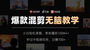 爆款混剪无脑教学，小白轻松掌握，单条播放100W+！秒过中视频任务，日赚700+【揭秘】-稀缺资源库