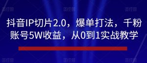 抖音IP切片2.0，爆单打法，千粉账号5W收益，从0到1实战教学【揭秘】-稀缺资源库