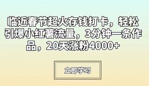 临近春节超火存钱打卡,轻松引爆小红薯流量,3分钟一条作品,20天涨粉4000+【揭秘】-稀缺资源库
