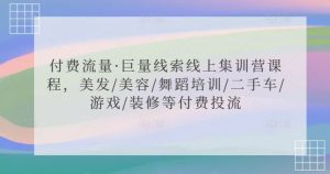 付费流量·巨量线索线上集训营课程，美发/美容/舞蹈培训/二手车/游戏/装修等付费投流-稀缺资源库