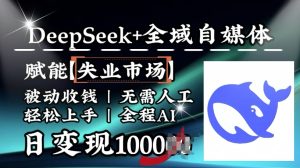 降维打击,Deepseek+全域自媒体,赋能失业市场,被动收钱,无需人工全程AI,日变现1k-稀缺资源库