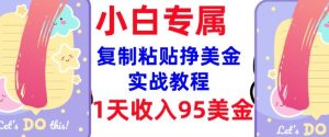 复制粘贴挣美金,0门槛,1天收入95美刀,3分钟学会,内部教程(首次公开)-稀缺资源库