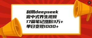 利用deepseek做中式养生视频,17篇笔记涨粉3万+,单日变现1k-稀缺资源库