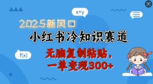 2025新风口，小红书冷知识赛道，无脑复制粘贴，一单变现300+-稀缺资源库