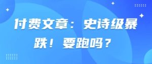 付费文章：史诗级暴跌！要跑吗？-稀缺资源库