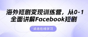 海外短剧变现训练营,从0-1全面讲解Facebook短剧-稀缺资源库