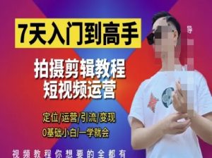 7天入门到高手,短视频剪辑运营高手课,定位 运营 引|流 变现,0基础小白一学就会-稀缺资源库