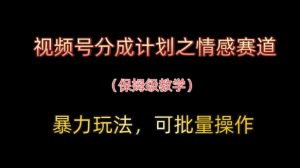 视频号分成计划之情感赛道暴力玩法，可批量操作，保姆级教学-稀缺资源库