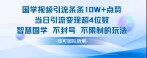 国学视频引流条条10W+点赞当日引流变现超4位数-稀缺资源库