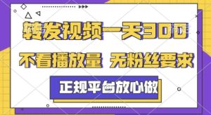 转发视频一天3张+，正规平台放心做，不看播放量，无粉丝要求，随时随地挣收益【揭秘】-稀缺资源库
