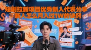 短剧拉新项目优秀新人代表分享新人怎么月入过1W的诀窍-稀缺资源库