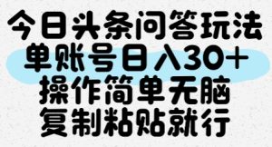 今日头条问答玩法,单账号日入30+,操作简单无脑复制粘贴就行-稀缺资源库