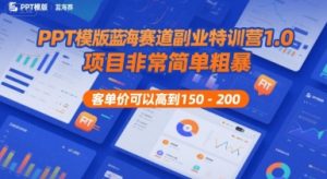 PPT模版蓝海赛道副业特训营1.0,项目非常简单粗暴,客单价可以高到150-200-稀缺资源库