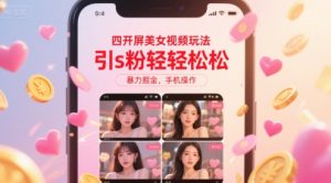 四开屏美女视频玩法，引s粉轻轻松松，暴力掘金，手机操作【揭秘】-稀缺资源库