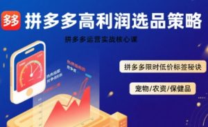 拼多多选品暴利技术实战课,拼多多高利润选品策略,拼多多限时低价标签秘诀-稀缺资源库