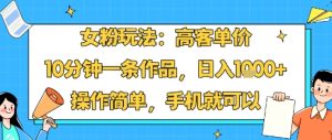 女粉玩法：高客单价，10分钟一条作品，日入1k+操作简单，手机就可以-稀缺资源库