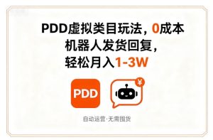 PDD虚拟类目玩法,0成本,机器人发货回复,轻松月入1-3W-稀缺资源库