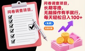 问卷调查项目，长期零撸，无脑操作有手就行，每天轻松日入100+【揭秘】-稀缺资源库