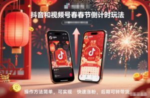 抖音和视频号，春节倒计时玩法，操作方法简单，可实现快速涨粉，后期可转带货-稀缺资源库