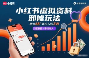 小红书虚拟资料邪修玩法，单价68，轻松入账3W，信息差玩法，市场庞大-稀缺资源库