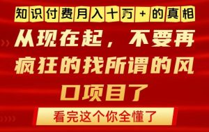 知识付费月入10个W的真相，做网创项目这一个就够了，不要再疯狂的找所谓的风口项目【揭秘】-稀缺资源库