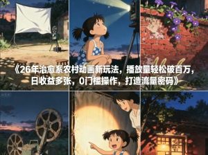 26年治愈系农村动画新玩法，播放量轻松破百万，日收益多张，0门槛操作，打造流量密码-稀缺资源库