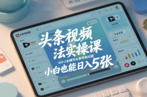 头条视频玩法实操课，从0-1全细节头条所有问题，小白也能日入5张-稀缺资源库