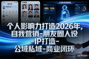 个人影响力打造2026年，自我营销-朋友圈人设-IP打造-公域私域-商业闭环-稀缺资源库