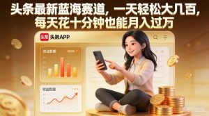 头条最新蓝海赛道，一天轻松大几张，每天花十分钟也能月入过1W【揭秘】-稀缺资源库