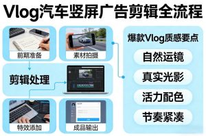 Vlog感觉汽车竖屏广告剪辑脚本全流程，拿捏爆款Vlog质感-稀缺资源库
