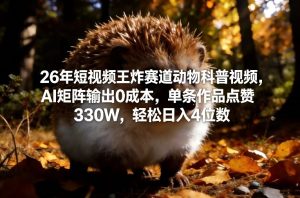 26年短视频王炸赛道动物科普视频，AI矩阵输出0成本，单条作品点赞330W，轻松日入4位数-稀缺资源库