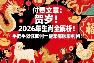 付费文章：贺岁！2026年生肖全解析！手把手教你如何一整年都顺顺利利！-稀缺资源库