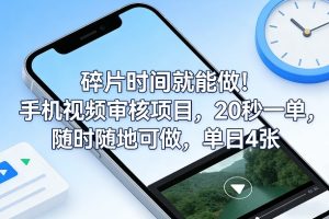 碎片时间就能做！手机视频审核项目，20秒一单，随时随地可做，单日4张+【揭秘】-稀缺资源库