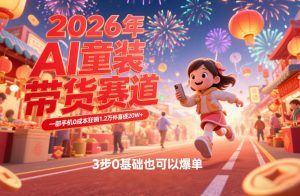 AI童装新春带货赛道，一部手机0成本狂销1.2万件喜提20W+，3步0基础也可以爆单-稀缺资源库