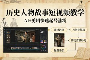 历史人物故事短视频教学，AI+剪辑制作历史人物题材短视频，快速起号涨粉-稀缺资源库