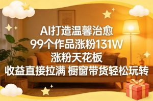 AI打造温馨治愈，99个作品涨粉131W，涨粉天花板，收益直接拉满，橱窗带货轻松玩转-稀缺资源库