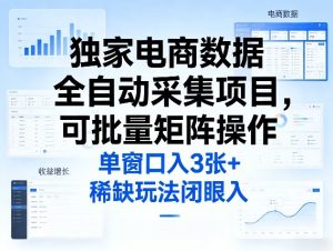 独家电商数据全自动采集项目，可批量矩阵操作，单窗口日入3张+，稀缺玩法闭眼入【揭秘】-稀缺资源库