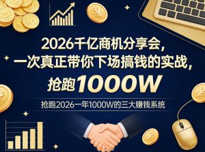 2026千亿商机分享会,一次真正带你下场搞钱的实战,抢跑2026一年1000W的三大賺钱系统-稀缺资源库