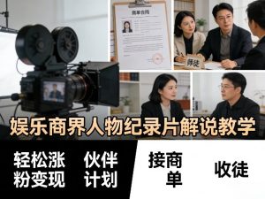 娱乐商界人物纪录片解说教学，轻松涨粉变现，伙伴计划，接商单，收徒等-稀缺资源库