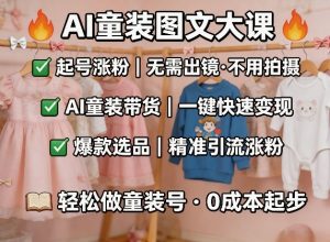 AI童装图文剪辑，某社群童装图文大课，起号涨粉、AI童装带货、爆款选品，无需出镜和拍摄-稀缺资源库