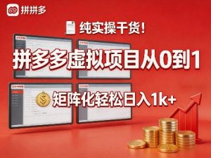 纯实操干货!拼多多虚拟项目从0到1,矩阵化轻松日入1k+【揭秘】-稀缺资源库
