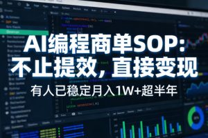 AI编程商单SOP,AI编程不能只给工作提效,还要直接变现,有人已经稳定月入1W+半年了-稀缺资源库