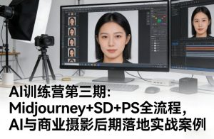 AI训练营第三期:Midjourney+SD+PS全流程,AI与商业摄影后期落地实战案例-稀缺资源库