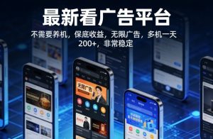最新看广告平台,不需要养机,保底收益,无限广告,多机一天200+,非常稳定【揭秘】-稀缺资源库