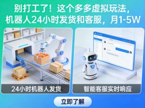 别打工了！这个多多虚拟玩法，机器人24小时发货和客服，月1-5W【揭秘】-稀缺资源库