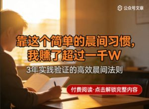 某公众号付费文章：靠这个简单的晨间习惯，我賺了超过一千W-稀缺资源库