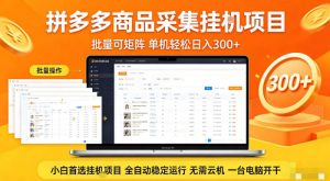 拼多多商品信息全自动采集项目，批量可矩阵，单机轻松日入300+，无需云机一台电脑开干【揭秘】-稀缺资源库